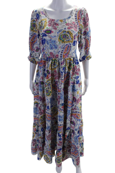 Molly Bracken Women's Round Neck Short Sleeves Tiered Floral Maxi Dress Size S