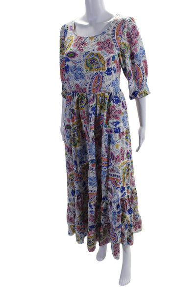 Molly Bracken Women's Round Neck Short Sleeves Tiered Floral Maxi Dress Size S