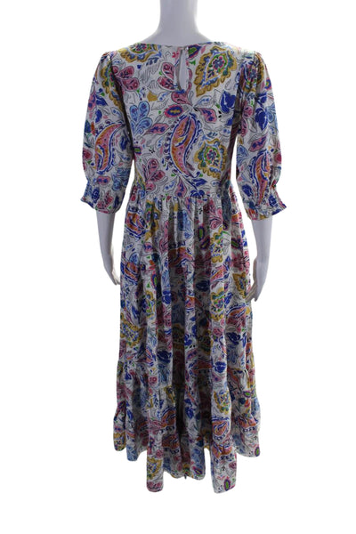 Molly Bracken Women's Round Neck Short Sleeves Tiered Floral Maxi Dress Size S