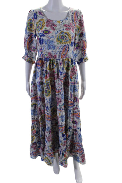 Molly Bracken Women's Round Neck Short Sleeves Tiered Floral Maxi Dress Size M