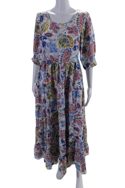 Molly Bracken Women's Round Neck Short Sleeves Tiered Floral Maxi Dress Size M