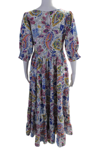 Molly Bracken Women's Round Neck Short Sleeves Tiered Floral Maxi Dress Size M