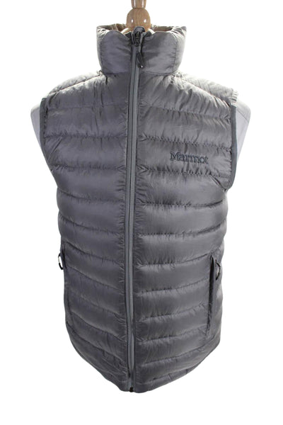 Marmot Mens Quilted Zipped Mock Neck Sleeveless Puffer Vest Silver Size S