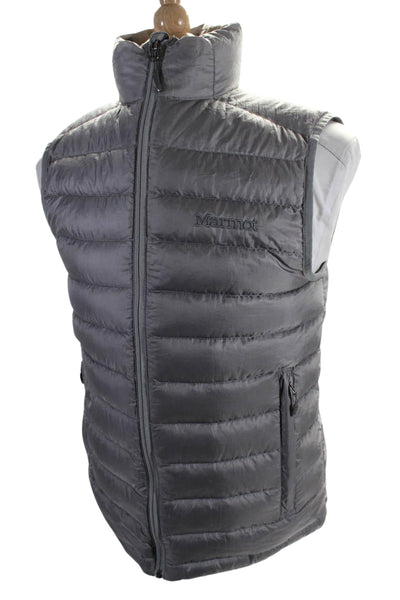 Marmot Mens Quilted Zipped Mock Neck Sleeveless Puffer Vest Silver Size S