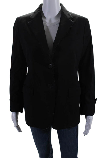 Salvatore Ferragamo Womens Beaded Trim Blazer Jacket Black Wool Size EUR 46