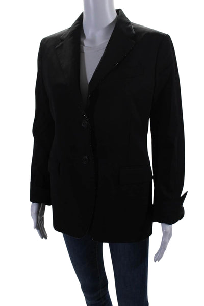 Salvatore Ferragamo Womens Beaded Trim Blazer Jacket Black Wool Size EUR 46