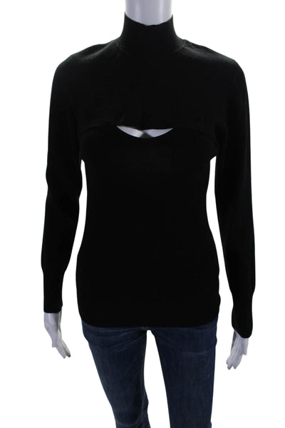 Salvatore Ferragamo Womens Long Sleeves Turtleneck Sweater Black Wool Size Large