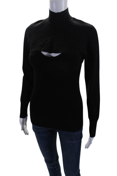 Salvatore Ferragamo Womens Long Sleeves Turtleneck Sweater Black Wool Size Large