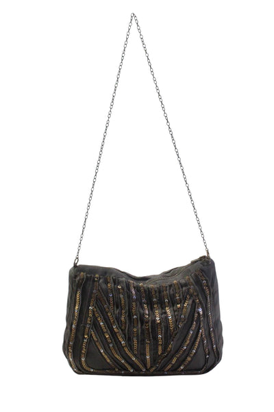 Noa Noa Women's Zip Closure Sequin Embellish Chain Straps Handbag Gray Size S