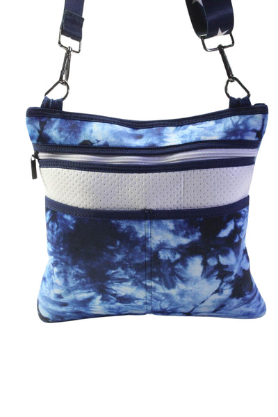 Haute Shore Tie Dye Print Double Adjustable Strap Small Crossbody Handbag Blue