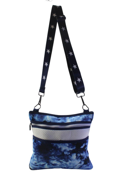 Haute Shore Tie Dye Print Double Adjustable Strap Small Crossbody Handbag Blue