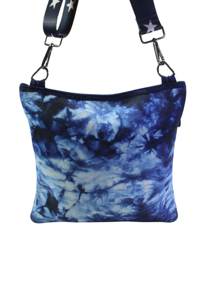 Haute Shore Tie Dye Print Double Adjustable Strap Small Crossbody Handbag Blue