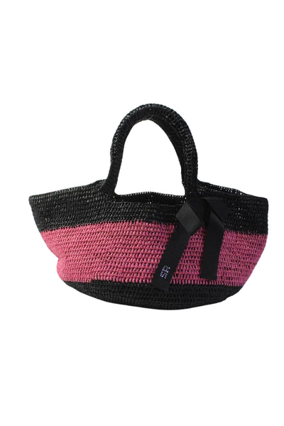 Sonia Rykiel Womens Straw Woven Striped Top Handle Handbag Purse Pink