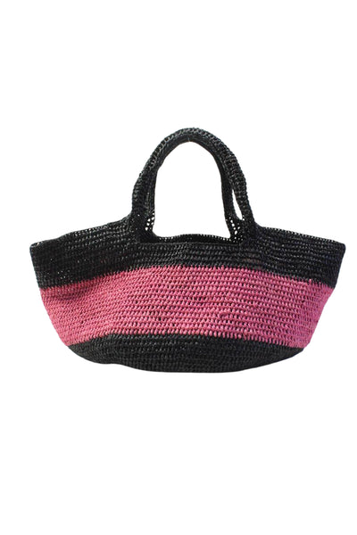 Sonia Rykiel Womens Straw Woven Striped Top Handle Handbag Purse Pink