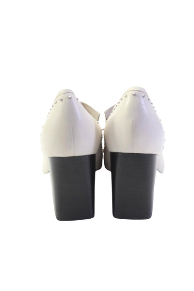 MARC FISHER LTD Womens Block Heel Studded Fringe Pumps White Leather Size 8