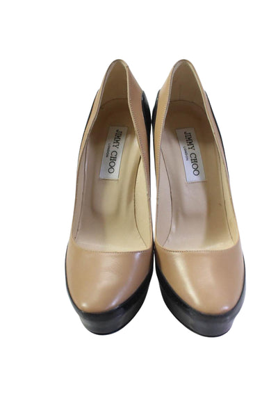 Jimmy Choo Womens Patent Leather Trim Slip On Pumps Beige Black Size 37.5 7.5