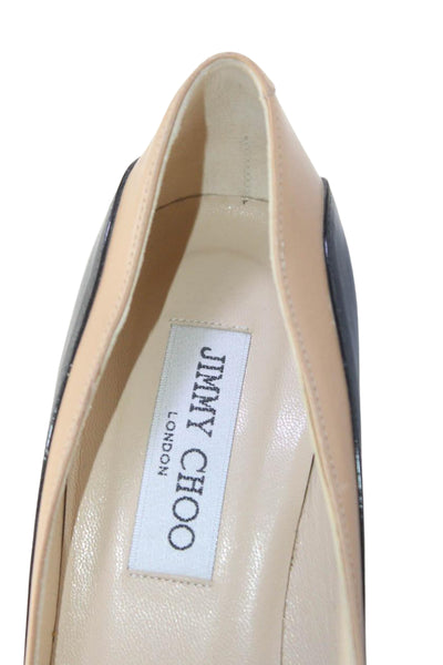 Jimmy Choo Womens Patent Leather Trim Slip On Pumps Beige Black Size 37.5 7.5