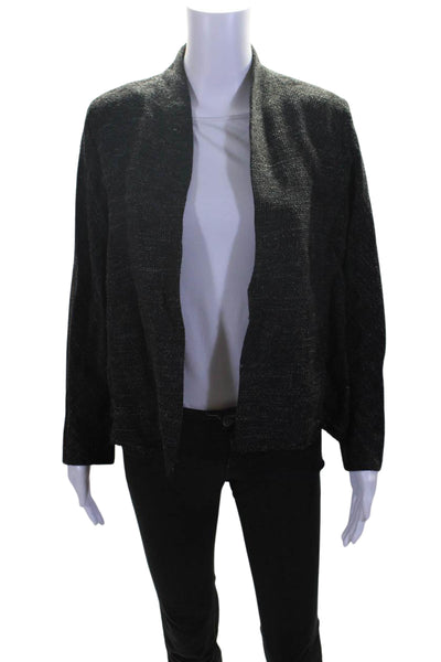 Eileen Fisher Womens Long Sleeves Cardigan Sweater Gray Wool Size Petite Large