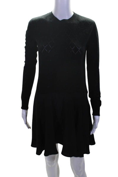 Thakoon Womens Long Sleeves A Line Sweater Dress Black Wool Size Extra Small