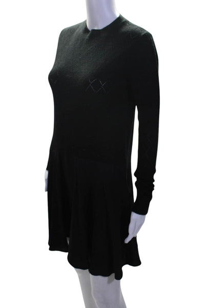 Thakoon Womens Long Sleeves A Line Sweater Dress Black Wool Size Extra Small