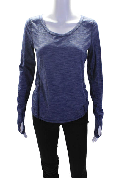 Lululemon Womens Striped Round Neck Long Sleeve Pullover Casual Top Blue Size M