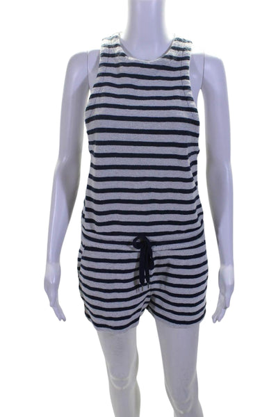 T Alexander Wang Womens Cotton Striped Round Neck Sleeveless Romper Blue Size S