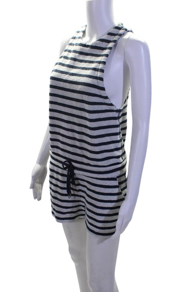 T Alexander Wang Womens Cotton Striped Round Neck Sleeveless Romper Blue Size S