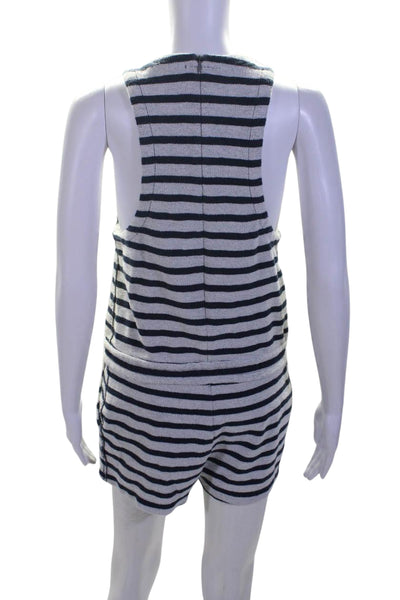 T Alexander Wang Womens Cotton Striped Round Neck Sleeveless Romper Blue Size S