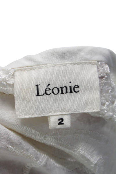 Leonie Womens Eyelet Hook Closure Long Sleeves Blouse White Cotton Size 2