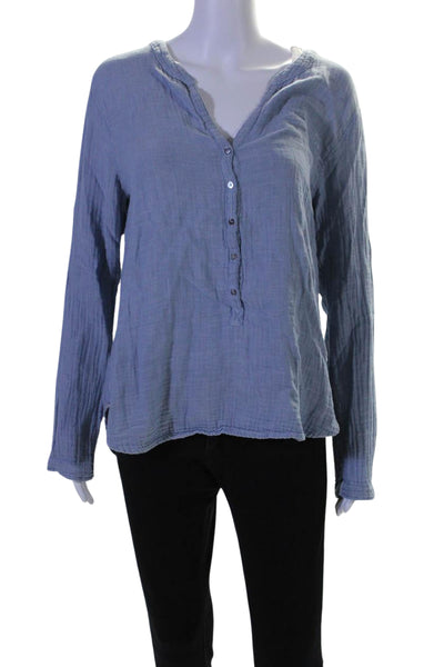 Xirena Womens Long Sleeves Half Button Down Shirt Blue Cotton Size Large