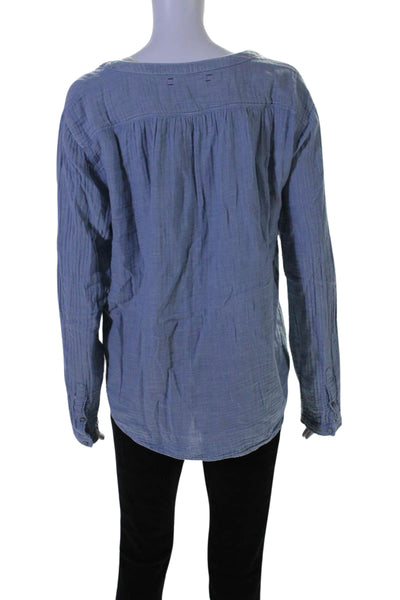 Xirena Womens Long Sleeves Half Button Down Shirt Blue Cotton Size Large