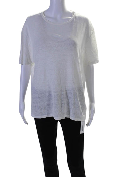 Vince Womena Linen Short Sleeves Crew Neck Pullover Tee Shirt White Size Large