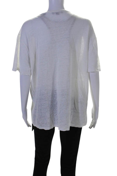 Vince Womena Linen Short Sleeves Crew Neck Pullover Tee Shirt White Size Large