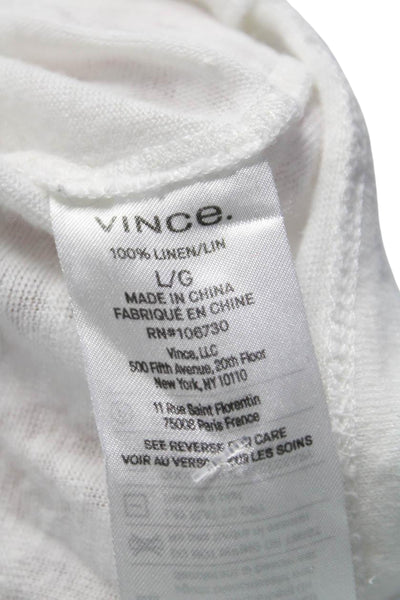 Vince Womena Linen Short Sleeves Crew Neck Pullover Tee Shirt White Size Large