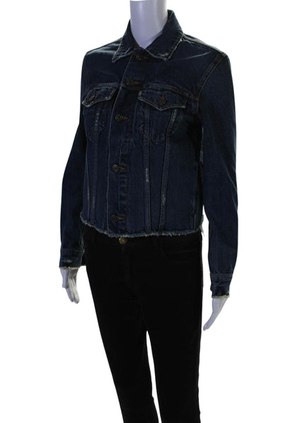 Vince Womens Denim Button Down Raw Hem Jacket Blue Cotton Size Extra Small