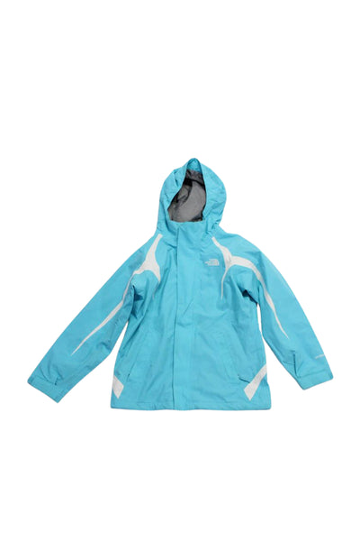 The North Face Girls Front Zip Logo Hooded Light Jacket Blue White Size 10-12