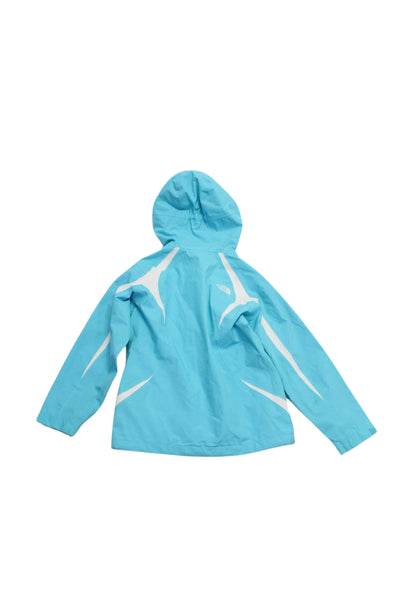 The North Face Girls Front Zip Logo Hooded Light Jacket Blue White Size 10-12