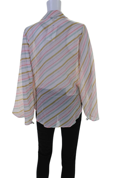 Sinesia Karol Womens Long Sleeve Stripe Button Up Top Blouse Pink Size Small