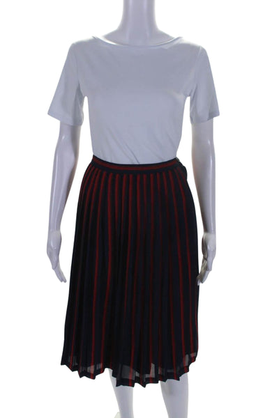 FRNCH Womens Striped Pleated Midi A Line Skirt Navy Blue Red Size Small