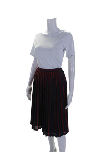 FRNCH Womens Striped Pleated Midi A Line Skirt Navy Blue Red Size Small