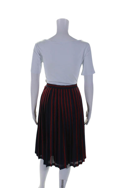 FRNCH Womens Striped Pleated Midi A Line Skirt Navy Blue Red Size Small