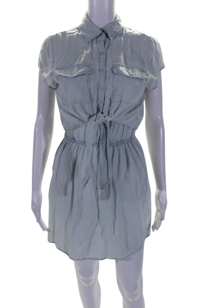 Jack by BB DAKOTA Womens Tie Front Chambray Mini Shirt Dress Light Blue Small