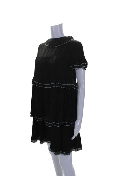 Elliatt Womens Pleated Tiered Short Sleeve Mini Dress Black Size Medium