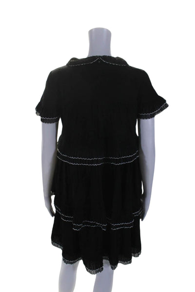 Elliatt Womens Pleated Tiered Short Sleeve Mini Dress Black Size Medium