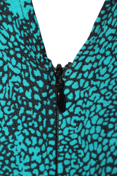 AFRM Womens Long Sleeve High Neck Animal Print Midi Dress Turquoise Black XS