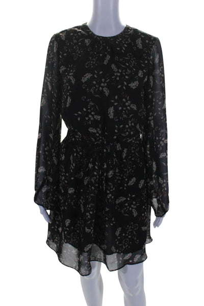 Heartloom Womens Long Sleeve Floral Crew Neck A Line Dress Black Size Small