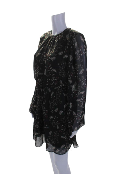 Heartloom Womens Long Sleeve Floral Crew Neck A Line Dress Black Size Small