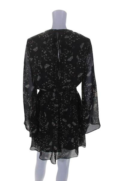 Heartloom Womens Long Sleeve Floral Crew Neck A Line Dress Black Size Small