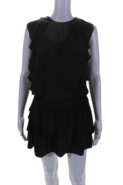 Ramy Brook Womens Sleeveless Smocked Crew Neck Tiered Dress Black Size Medium