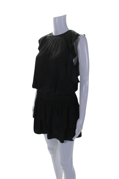 Ramy Brook Womens Sleeveless Smocked Crew Neck Tiered Dress Black Size Medium